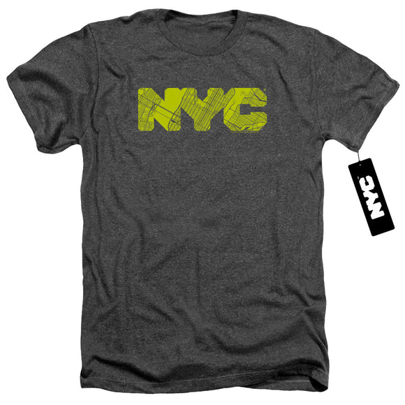 NYC Charcoal T-Shirt Text Lime Map Fill Charcoal Tee - Yoga Clothing for You