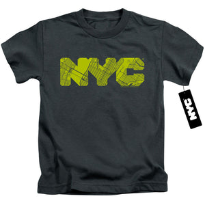 NYC Boys T-Shirt Text Lime Map Fill Charcoal Tee - Yoga Clothing for You