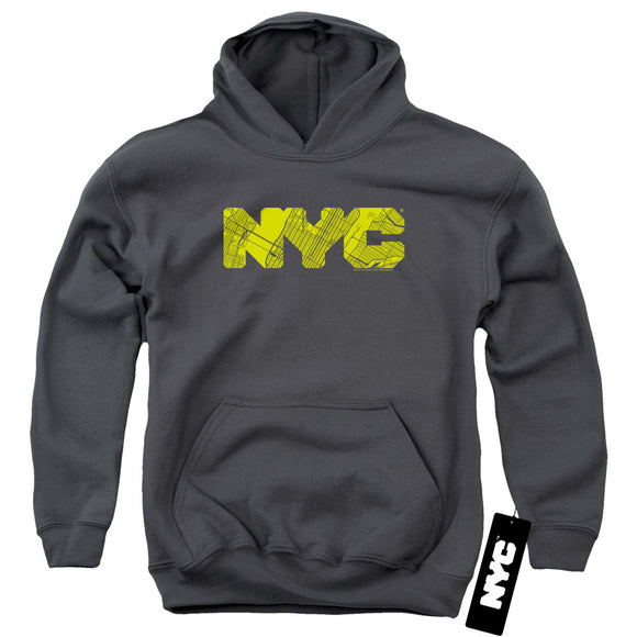 NYC Kids Hoodie Text Lime Map Fill Charcoal Hoody - Yoga Clothing for You