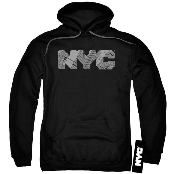 NYC Hoodie Grey Text Map Fill Black Hoody - Yoga Clothing for You