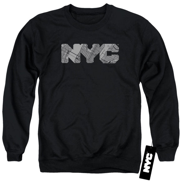 NYC Sweatshirt Grey Text Map Fill Black Pullover - Yoga Clothing for You