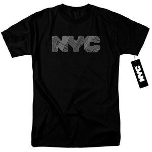NYC Mens T-Shirt Grey Text Map Fill Black Tee - Yoga Clothing for You