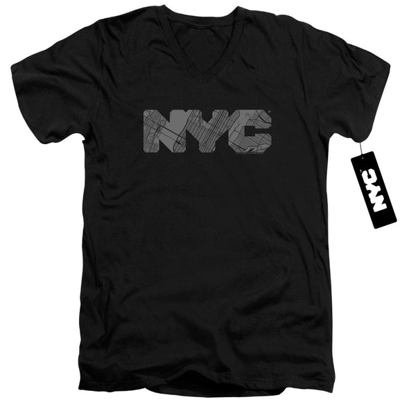 NYC Slim Fit V-Neck T-Shirt Grey Text Map Fill Black Tee - Yoga Clothing for You