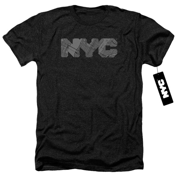 NYC Heather T-Shirt Grey Text Map Fill Black Tee - Yoga Clothing for You