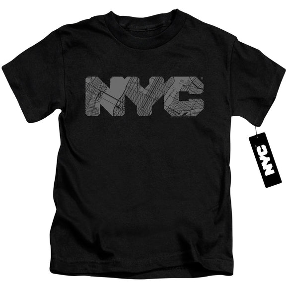 NYC Boys T-Shirt Grey Text Map Fill Black Tee - Yoga Clothing for You
