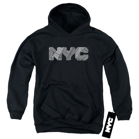 NYC Kids Hoodie Grey Text Map Fill Black Hoody - Yoga Clothing for You