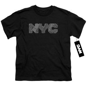 NYC Kids T-Shirt Grey Text Map Fill Black Tee - Yoga Clothing for You
