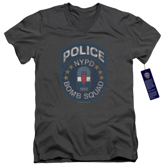NYPD Slim Fit V-Neck T-Shirt Police Bomb Squad Charcoal Tee - Yoga Clothing for You