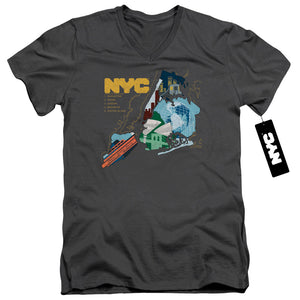 NYC Slim Fit V-Neck T-Shirt Five Boroughs Charcoal Tee - Yoga Clothing for You