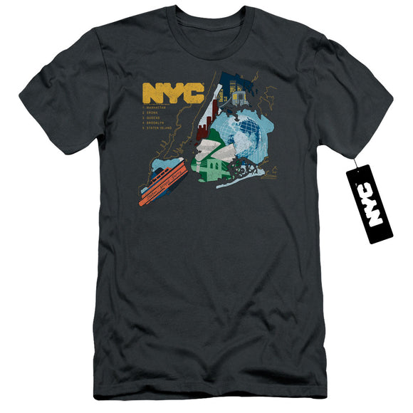 NYC Slim Fit T-Shirt Five Boroughs Charcoal Tee - Yoga Clothing for You