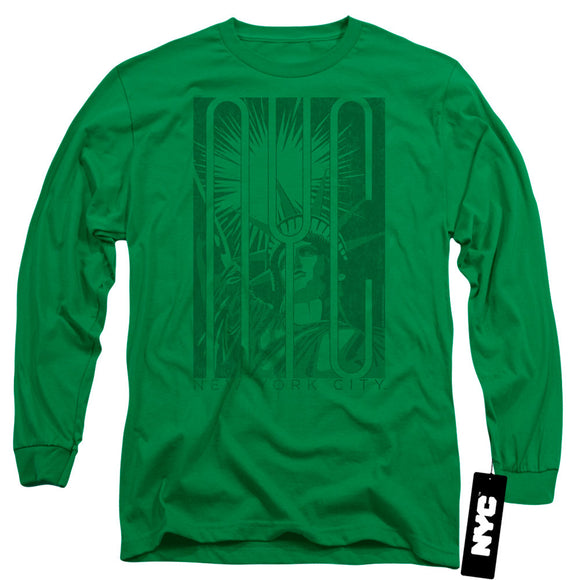 NYC Long Sleeve T-Shirt Statue Of Liberty Kelly Green Tee - Yoga Clothing for You