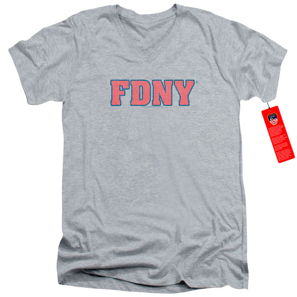 FDNY Slim Fit V-Neck T-Shirt New York Fire Dept Logo Heather Tee - Yoga Clothing for You