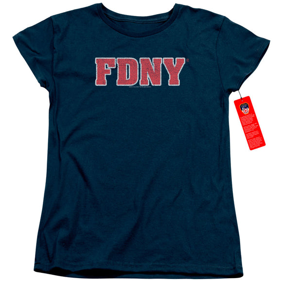FDNY Womens T-Shirt New York Fire Dept Logo Navy Blue Tee - Yoga Clothing for You