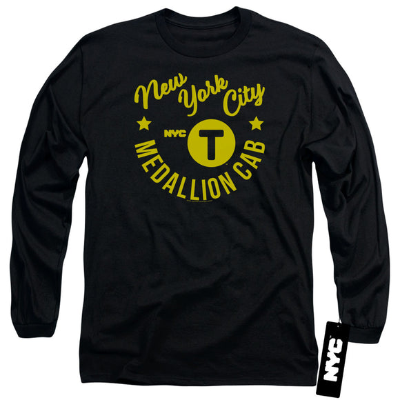 NYC Long Sleeve T-Shirt New York City Medallion Cab Black Tee - Yoga Clothing for You