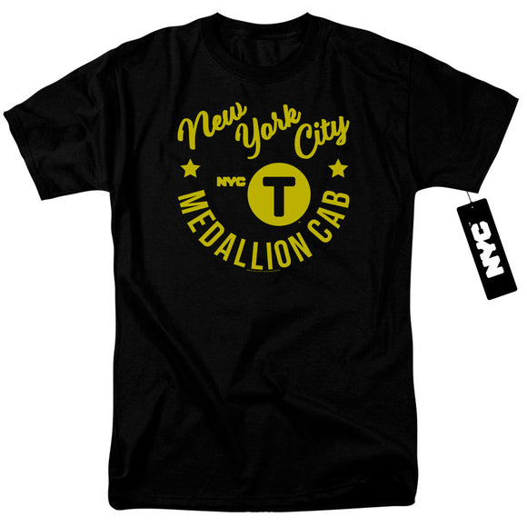 NYC Mens T-Shirt New York City Medallion Cab Black Tee - Yoga Clothing for You