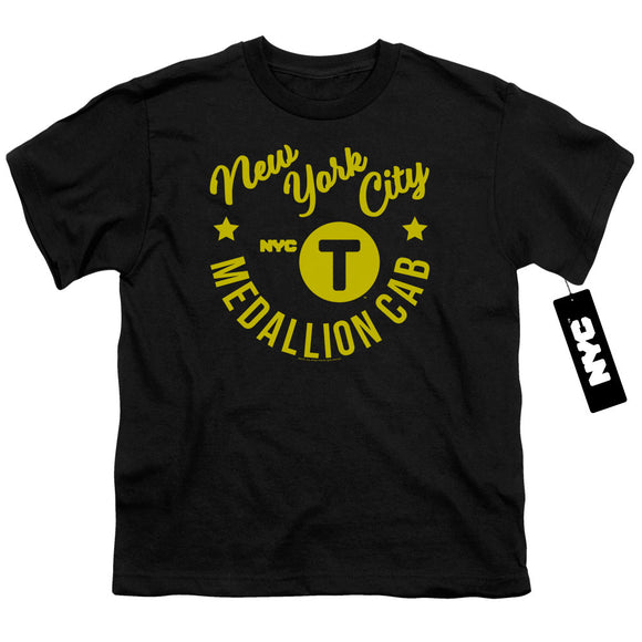 NYC Kids T-Shirt New York City Medallion Cab Black Tee - Yoga Clothing for You