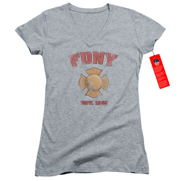 FDNY Juniors V-Neck T-Shirt New York City Fire Dept Vintage Heather Tee - Yoga Clothing for You
