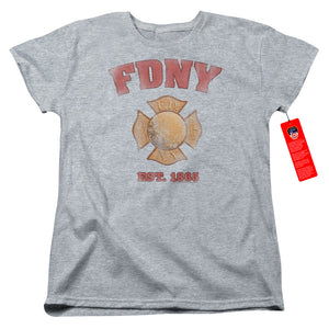 FDNY Womens T-Shirt New York City Fire Dept Vintage Heather Tee - Yoga Clothing for You