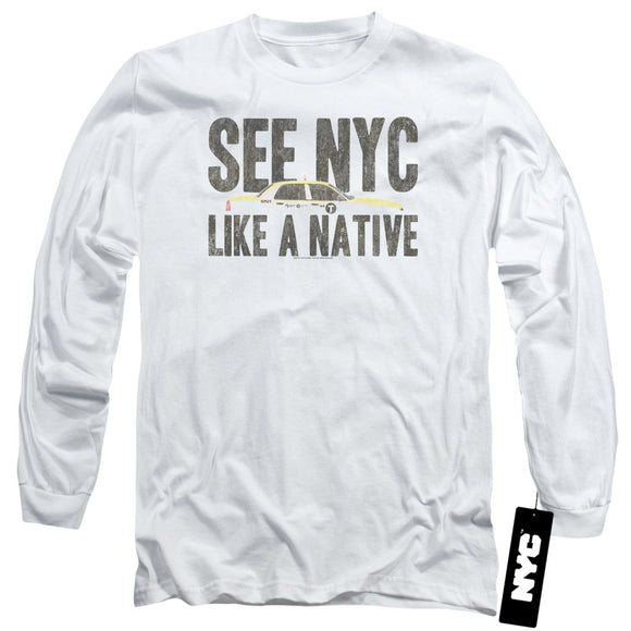 NYC Long Sleeve T-Shirt New York City Like A Native Taxi White Tee - Yoga Clothing for You