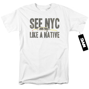 NYC Mens T-Shirt New York City Like A Native Taxi White Tee - Yoga Clothing for You