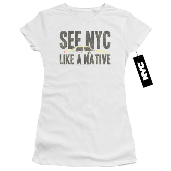 NYC Juniors T-Shirt New York City Like A Native Taxi White Tee - Yoga Clothing for You