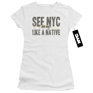 NYC Juniors T-Shirt New York City Like A Native Taxi White Premium Tee - Yoga Clothing for You