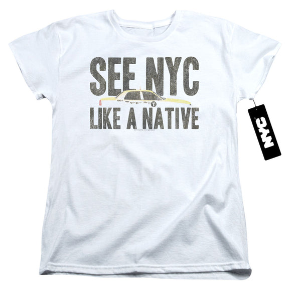 NYC Womens T-Shirt New York City Like A Native Taxi White Tee - Yoga Clothing for You
