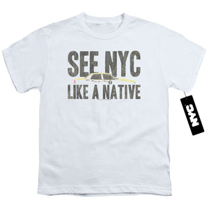 NYC Kids T-Shirt New York City Like A Native Taxi White Tee - Yoga Clothing for You