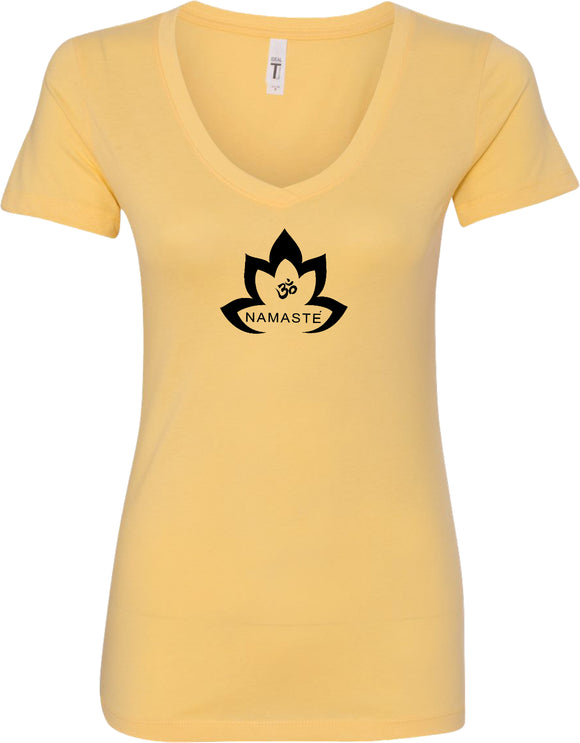 Black Namaste Lotus Ideal V-neck Yoga Tee Shirt - Yoga Clothing for You