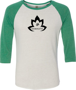 Black Namaste Lotus Eco Raglan 3/4 Sleeve Yoga Tee Shirt - Yoga Clothing for You