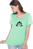 Black Namaste Lotus Striped Multi-Contrast Yoga Tee Shirt - Yoga Clothing for You