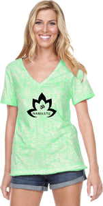 Black Namaste Lotus Burnout V-neck Yoga Tee Shirt - Yoga Clothing for You
