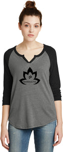 Black Namaste Lotus 3/4 Sleeve Vintage Yoga Tee Shirt - Yoga Clothing for You