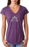 Grey Namaste Lotus Triblend V-neck Yoga Tee Shirt - Yoga Clothing for You