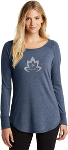 Grey Namaste Lotus Triblend Long Sleeve Tunic Yoga Shirt - Yoga Clothing for You