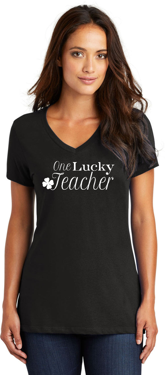 St Patricks Day One Lucky Teacher Ladies V-neck Shirt - Yoga Clothing for You