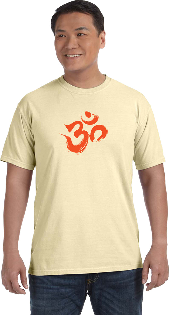 Orange Brushstroke AUM Pigment Dye Yoga Tee Shirt - Yoga Clothing for You