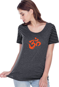 Orange Brushstroke AUM Striped Multi-Contrast Yoga Tee - Yoga Clothing for You