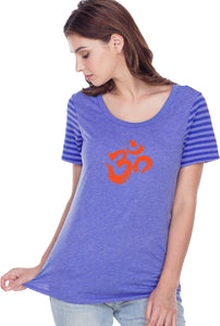 Orange Brushstroke AUM Striped Multi-Contrast Yoga Tee - Yoga Clothing for You
