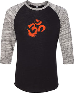 Orange Brushstroke AUM Eco Raglan 3/4 Sleeve Yoga Tee - Yoga Clothing for You