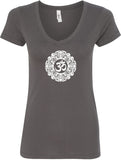 White Ornate OM Ideal V-neck Yoga Tee Shirt - Yoga Clothing for You