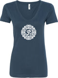 White Ornate OM Ideal V-neck Yoga Tee Shirt - Yoga Clothing for You
