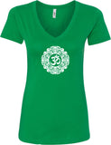 White Ornate OM Ideal V-neck Yoga Tee Shirt - Yoga Clothing for You