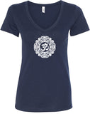 White Ornate OM Ideal V-neck Yoga Tee Shirt - Yoga Clothing for You
