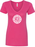 White Ornate OM Ideal V-neck Yoga Tee Shirt - Yoga Clothing for You