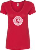 White Ornate OM Ideal V-neck Yoga Tee Shirt - Yoga Clothing for You