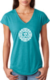 White Ornate OM Triblend V-neck Yoga Tee Shirt - Yoga Clothing for You