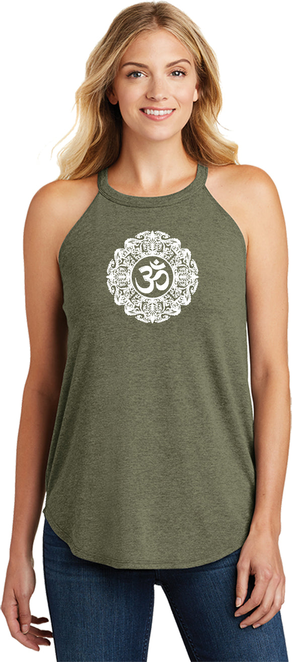 White Ornate OM Triblend Yoga Rocker Tank Top - Yoga Clothing for You