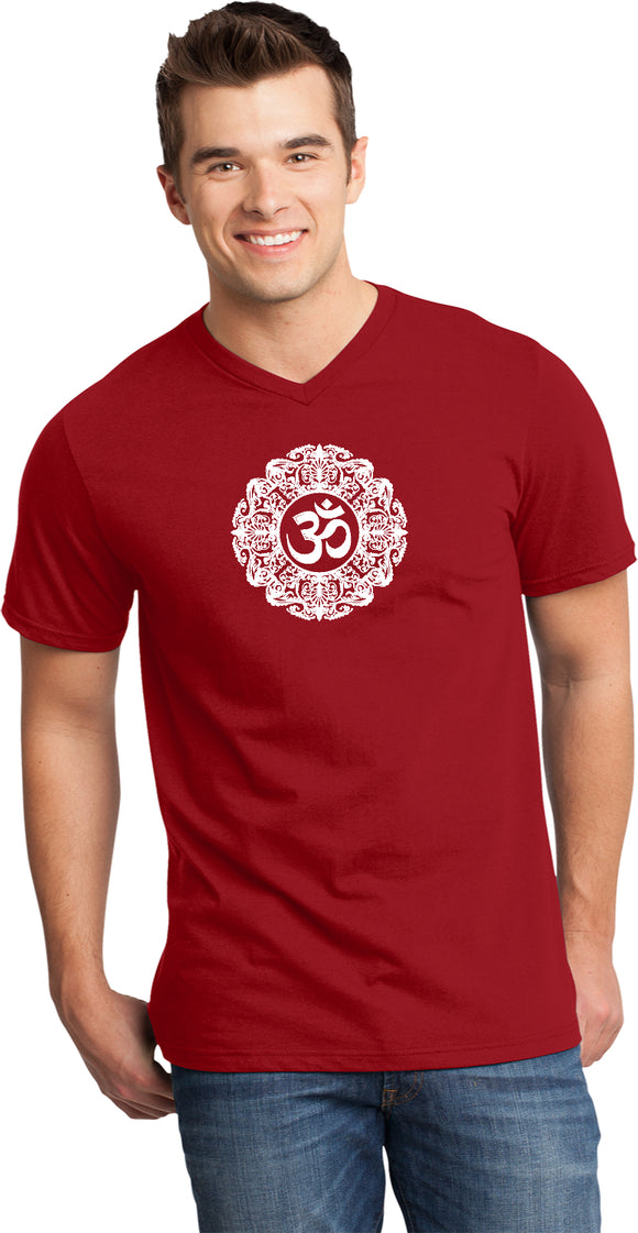 White Ornate OM Important V-neck Yoga Tee Shirt - Yoga Clothing for You