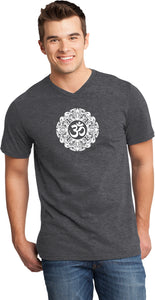 White Ornate OM Important V-neck Yoga Tee Shirt - Yoga Clothing for You